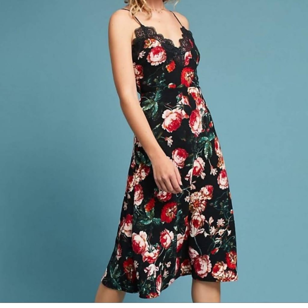 Foxiedox Black Floral Midi Dress